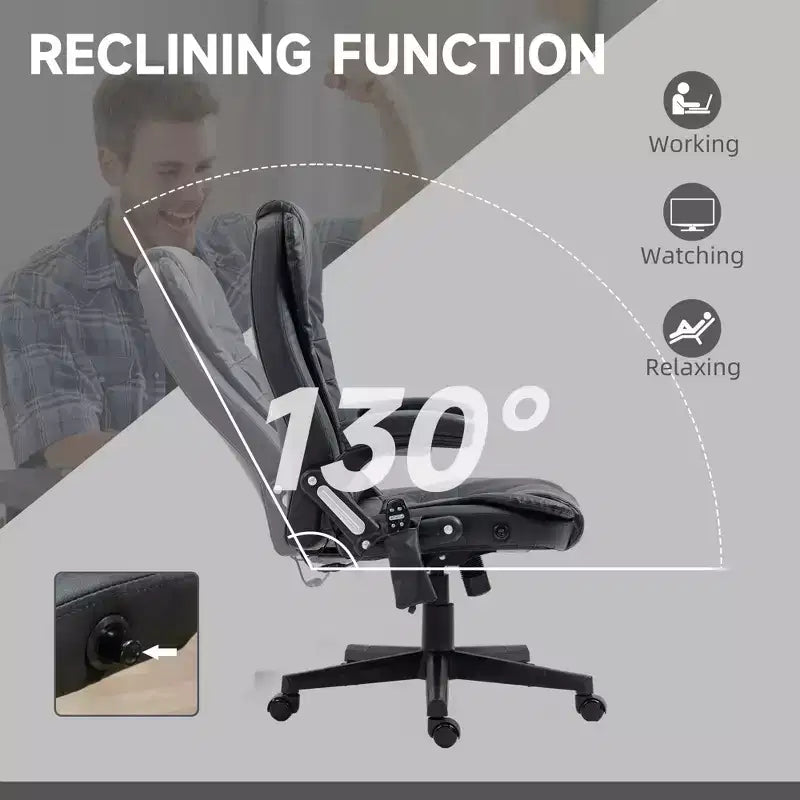 Massage Office Chair, Heated Reclining Computer Chair with 6 Vibration Points, Armrest and Remote