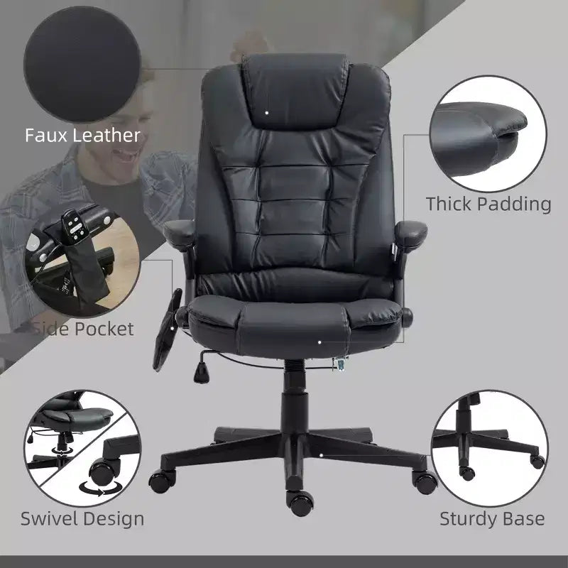 Massage Office Chair, Heated Reclining Computer Chair with 6 Vibration Points, Armrest and Remote