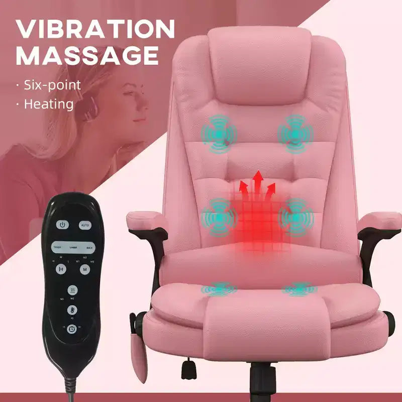 Massage Office Chair, Heated Reclining Computer Chair with 6 Vibration Points, Armrest and Remote