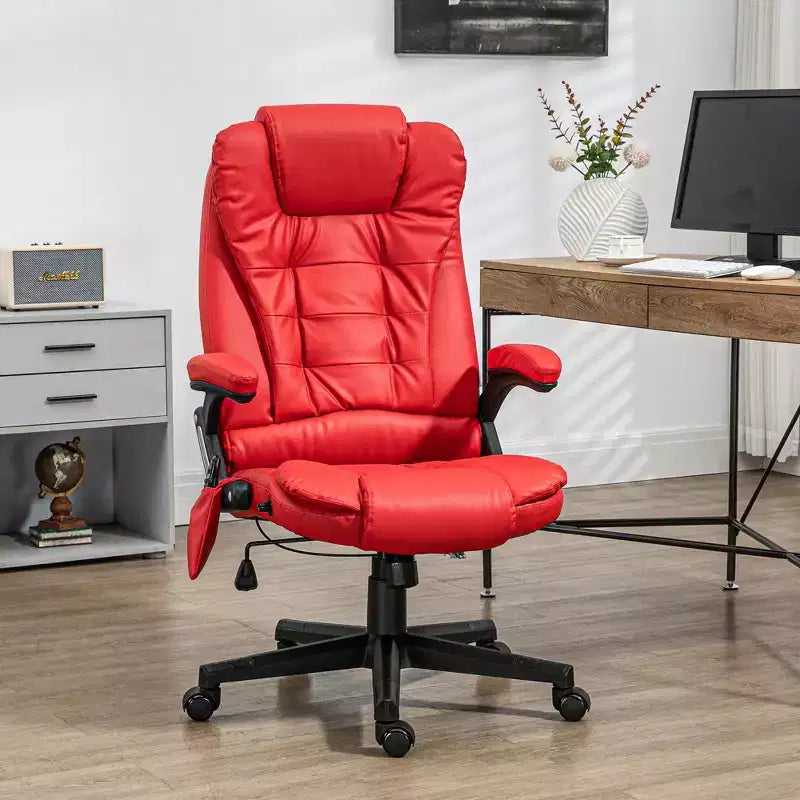 Massage Office Chair, Heated Reclining Computer Chair with 6 Vibration Points, Armrest and Remote