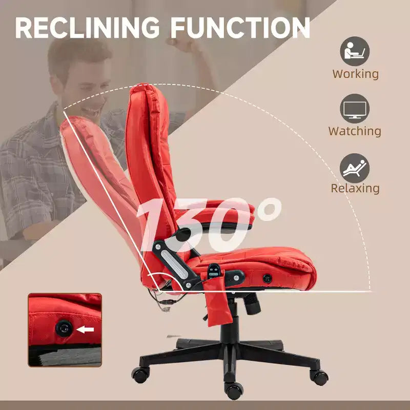 Massage Office Chair, Heated Reclining Computer Chair with 6 Vibration Points, Armrest and Remote