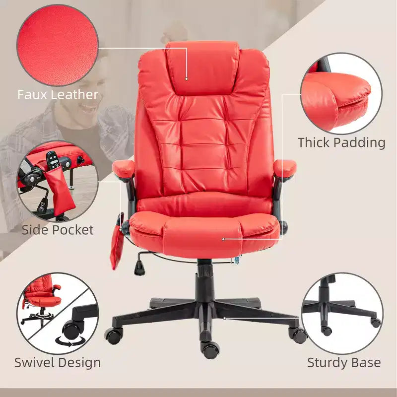 Massage Office Chair, Heated Reclining Computer Chair with 6 Vibration Points, Armrest and Remote