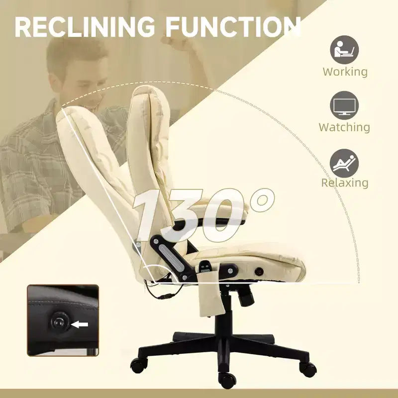 Massage Office Chair, Heated Reclining Computer Chair with 6 Vibration Points, Armrest and Remote
