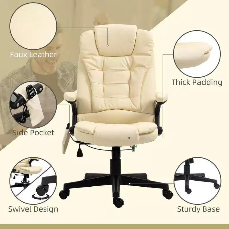Massage Office Chair, Heated Reclining Computer Chair with 6 Vibration Points, Armrest and Remote