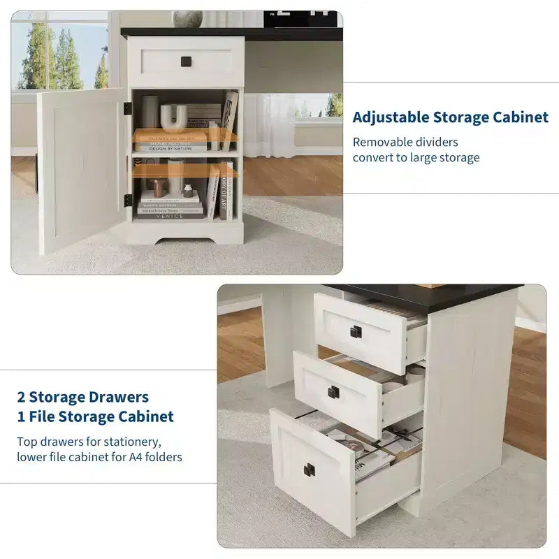 Farmhouse Home Office Desk File Drawers and Storage Cabinet,