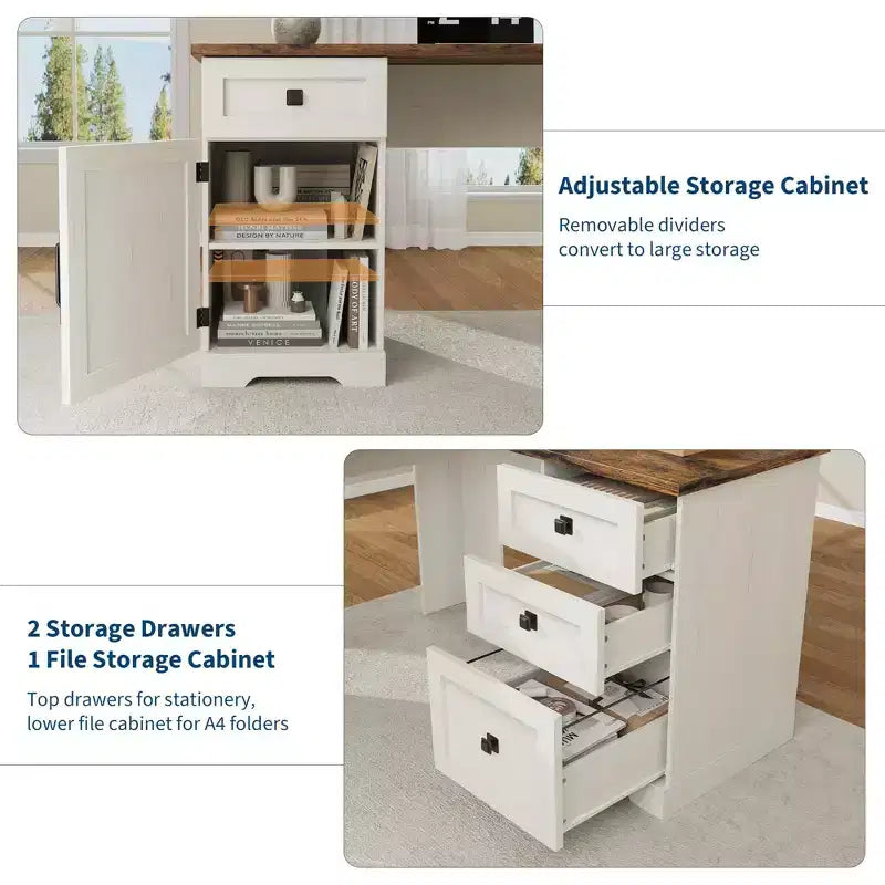 Farmhouse Home Office Desk File Drawers and Storage Cabinet,