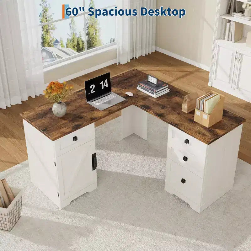Farmhouse Home Office Desk File Drawers and Storage Cabinet,