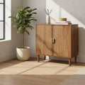 Homy Casa 2-Door Storage Cabinet with Engraved Pattern, Modern Accent Sideboard for Living Room & Entryway, Walnut