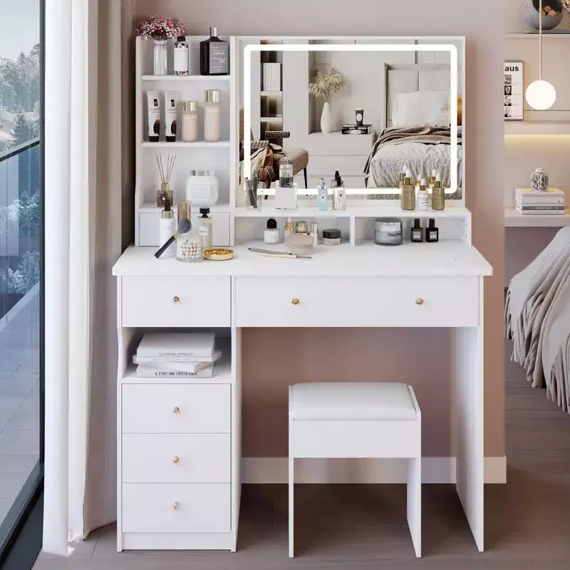 Okak 41IN Makeup Table with Extra Large Touch Control Mirror, High Capacity Storage Vanity Desk, Makeup Vanity for Bedroom, Studio