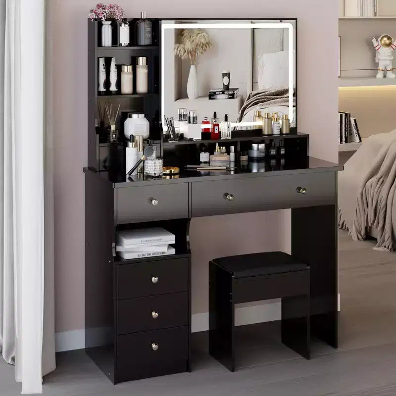 Okak 41IN Makeup Table with Extra Large Touch Control Mirror, High Capacity Storage Vanity Desk, Makeup Vanity for Bedroom, Studio