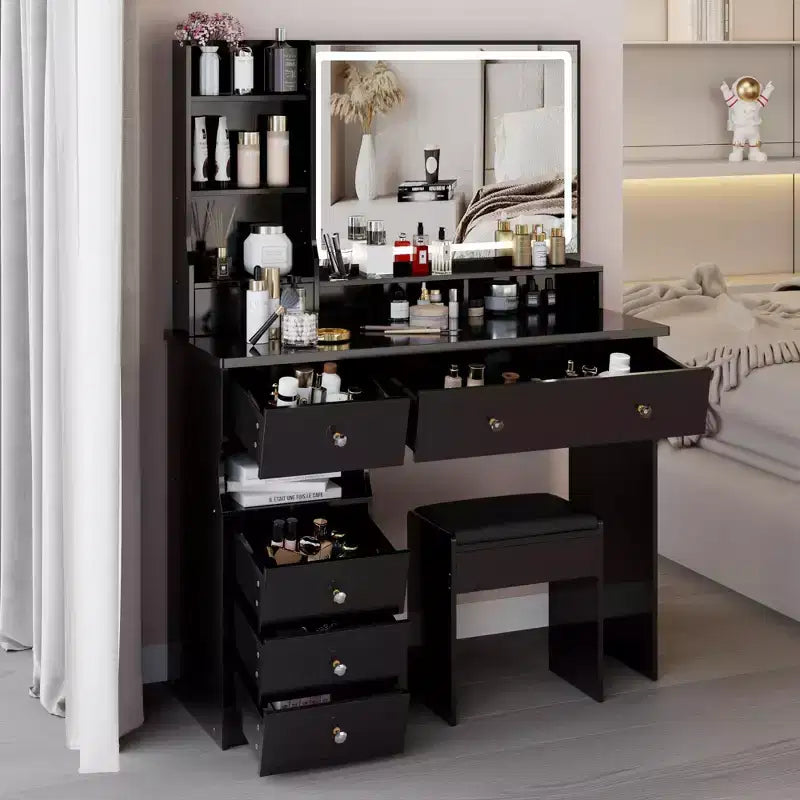 Okak 41IN Makeup Table with Extra Large Touch Control Mirror, High Capacity Storage Vanity Desk, Makeup Vanity for Bedroom, Studio