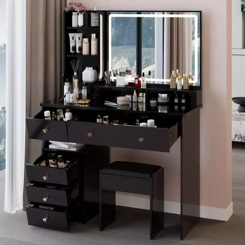 Okak 41IN Makeup Table with Extra Large Touch Control Mirror, High Capacity Storage Vanity Desk, Makeup Vanity for Bedroom, Studio