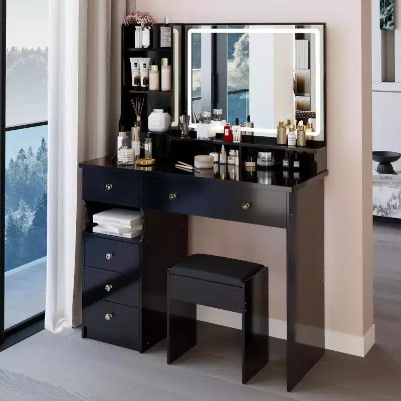 Okak 41IN Makeup Table with Extra Large Touch Control Mirror, High Capacity Storage Vanity Desk, Makeup Vanity for Bedroom, Studio