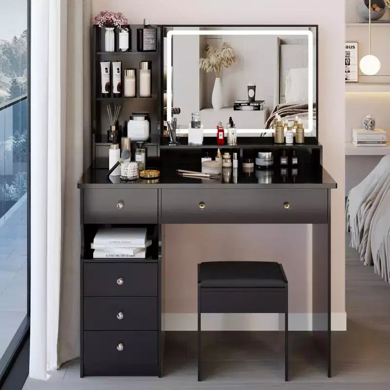 Okak 41IN Makeup Table with Extra Large Touch Control Mirror, High Capacity Storage Vanity Desk, Makeup Vanity for Bedroom, Studio