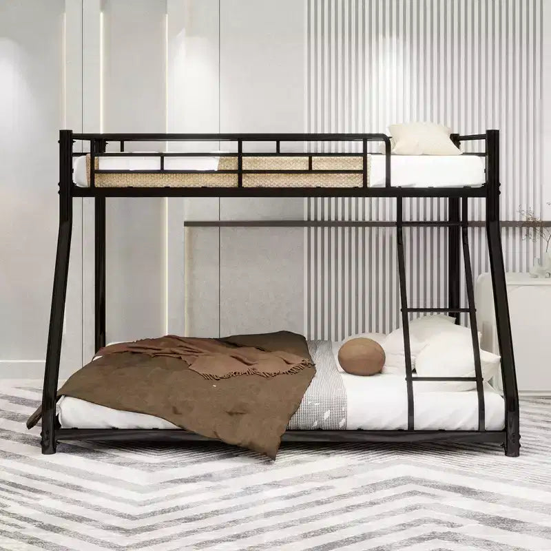 Bellemave Twin Over Full Metal Bunk Bed, Bunk Bed Twin Over Full with Ladder & Full-Length Guardrail for Teens Adultsblack