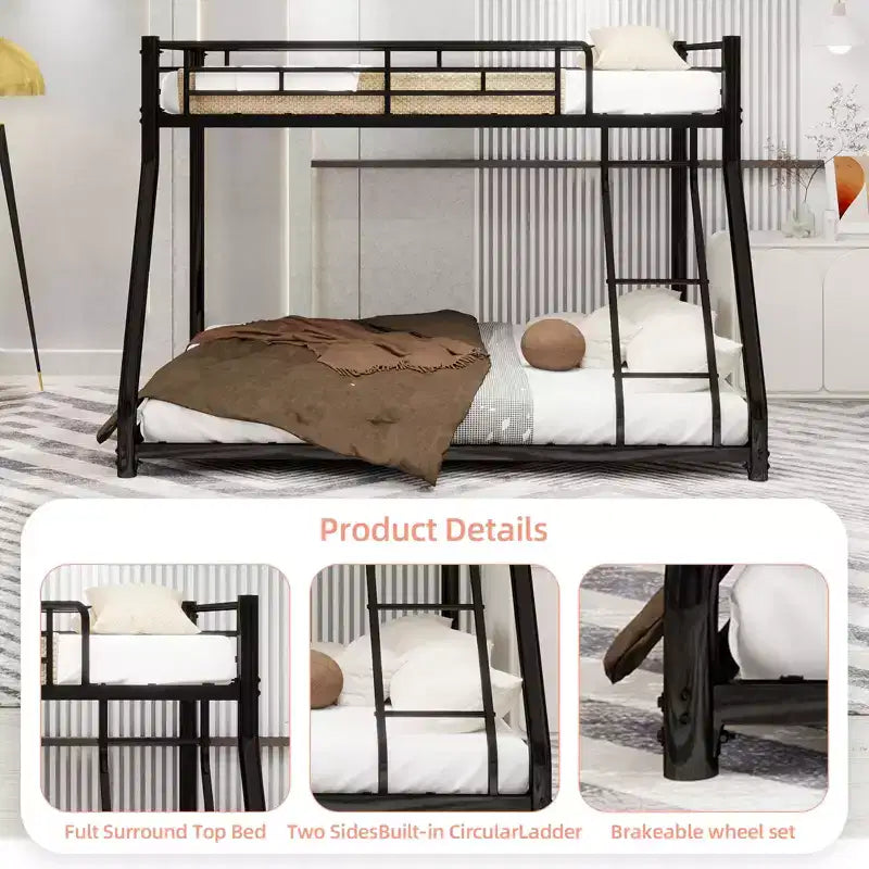Bellemave Twin Over Full Metal Bunk Bed, Bunk Bed Twin Over Full with Ladder & Full-Length Guardrail for Teens Adultsblack