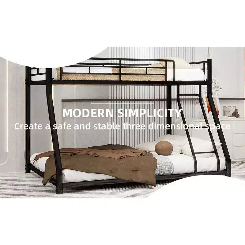 Bellemave Twin Over Full Metal Bunk Bed, Bunk Bed Twin Over Full with Ladder & Full-Length Guardrail for Teens Adultsblack