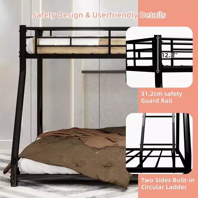 Bellemave Twin Over Full Metal Bunk Bed, Bunk Bed Twin Over Full with Ladder & Full-Length Guardrail for Teens Adultsblack