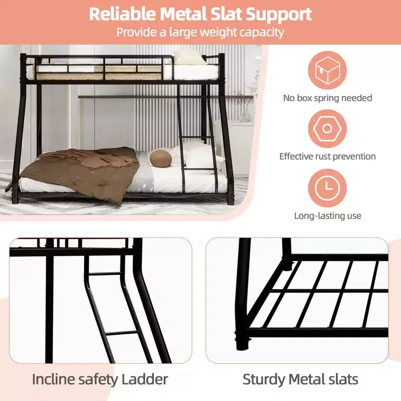 Bellemave Twin Over Full Metal Bunk Bed, Bunk Bed Twin Over Full with Ladder & Full-Length Guardrail for Teens Adultsblack