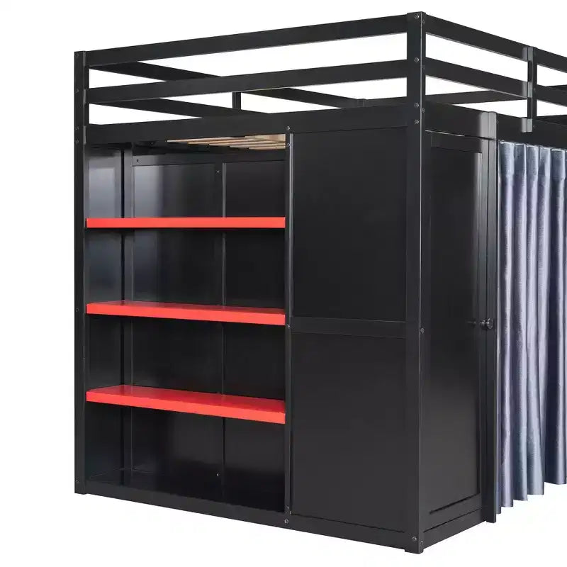 Luxystar Modern Gaming Full Size Loft Bed With Desk, Power Outlets, RGB Lighted Pegboard, Storage Bookcase And Wardrobe