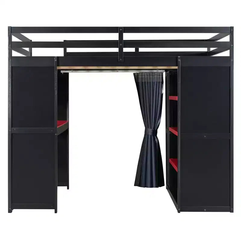 Luxystar Modern Gaming Full Size Loft Bed With Desk, Power Outlets, RGB Lighted Pegboard, Storage Bookcase And Wardrobe