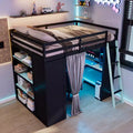Luxystar Modern Gaming Full Size Loft Bed With Desk, Power Outlets, RGB Lighted Pegboard, Storage Bookcase And Wardrobe