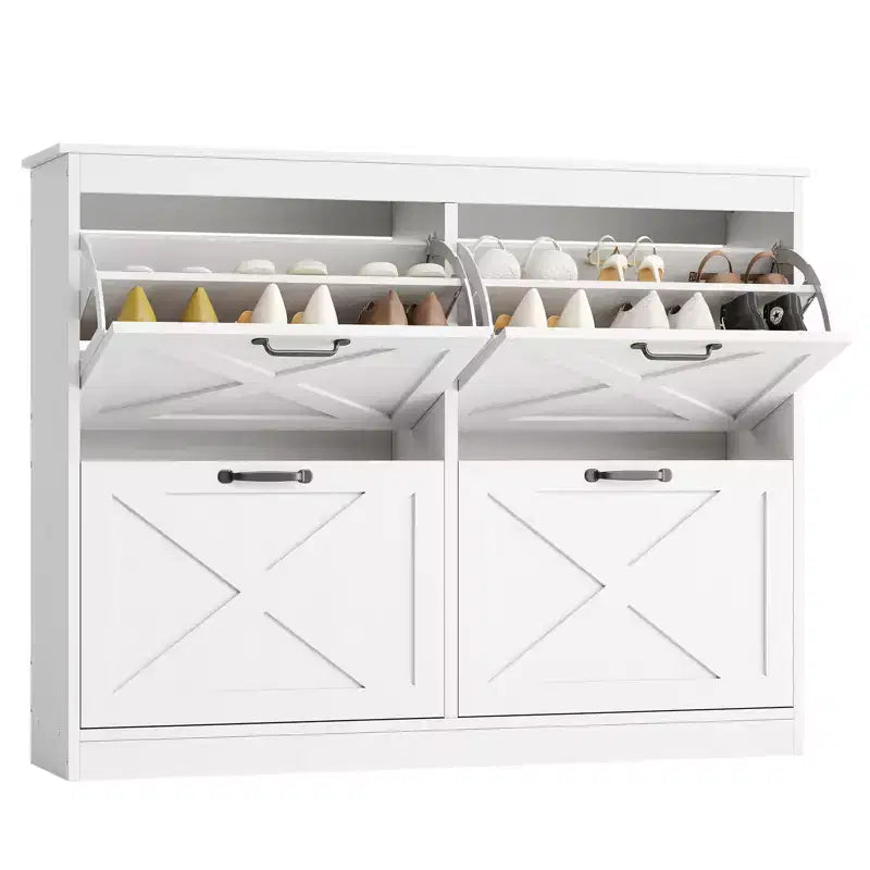 41Shoe Storage Cabinet with 4 Flip Drawers, Modern Farmhouse Shoe Rack with Adjustable Shelves,Freestanding Narrow Organizer for Living Room Bedroom