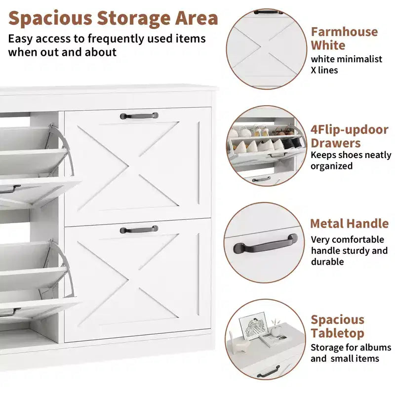 41Shoe Storage Cabinet with 4 Flip Drawers, Modern Farmhouse Shoe Rack with Adjustable Shelves,Freestanding Narrow Organizer for Living Room Bedroom