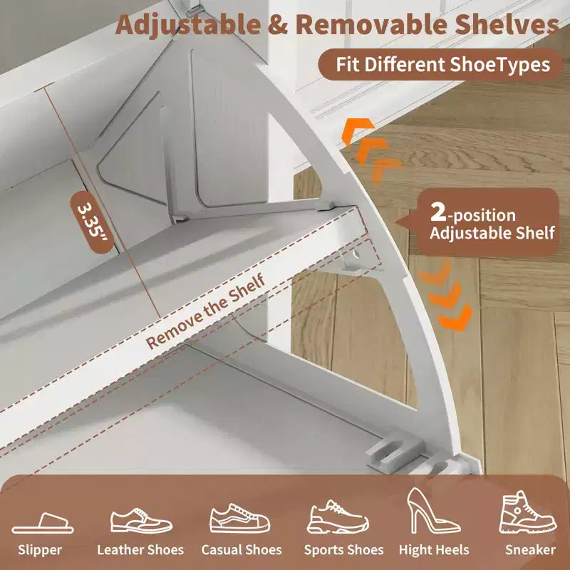 41Shoe Storage Cabinet with 4 Flip Drawers, Modern Farmhouse Shoe Rack with Adjustable Shelves,Freestanding Narrow Organizer for Living Room Bedroom
