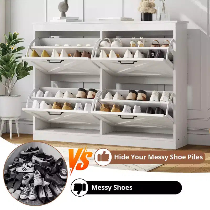 41Shoe Storage Cabinet with 4 Flip Drawers, Modern Farmhouse Shoe Rack with Adjustable Shelves,Freestanding Narrow Organizer for Living Room Bedroom