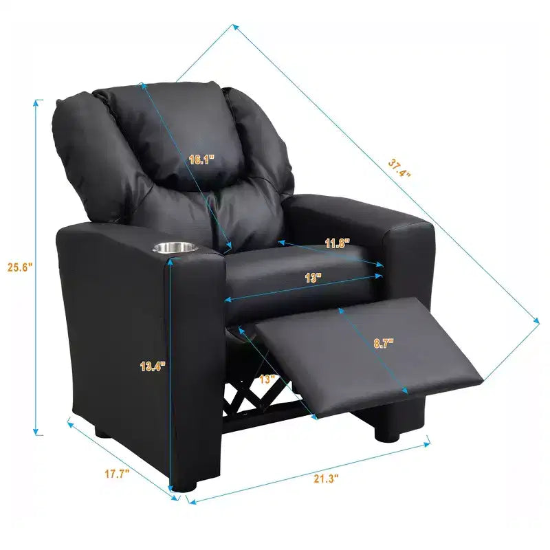 Recliner Chairs, Comfy Toddler Recliner with Cup Holder and Footrest, 150Lbs Capacity, Push Back Recliner Sofa for Playroom