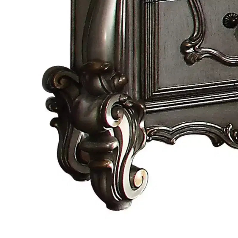Royal Hampton Two Drawer Nightstand With Oversized Scrolled Legs In Antique Platinum Finish