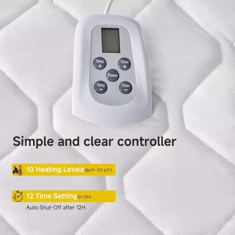 MAYEERTY Heated Mattress Pad Extra Wide Dual Controller 12 Heat Settings 12 Hour Auto Shut Off