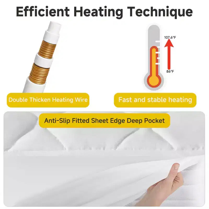 MAYEERTY Heated Mattress Pad Extra Wide Dual Controller 12 Heat Settings 12 Hour Auto Shut Off