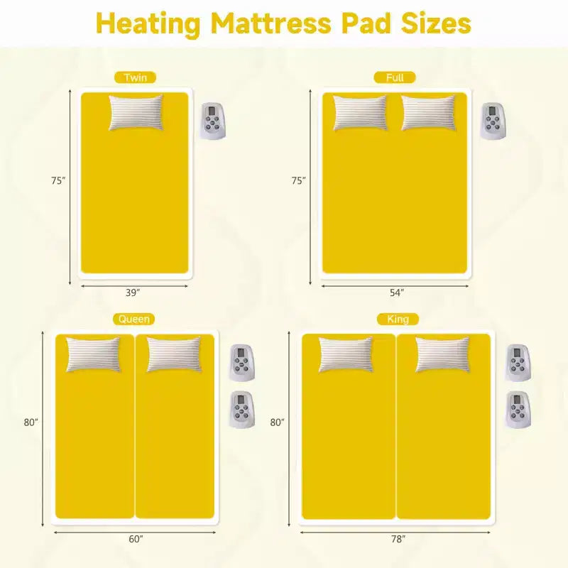 MAYEERTY Heated Mattress Pad Extra Wide Dual Controller 12 Heat Settings 12 Hour Auto Shut Off