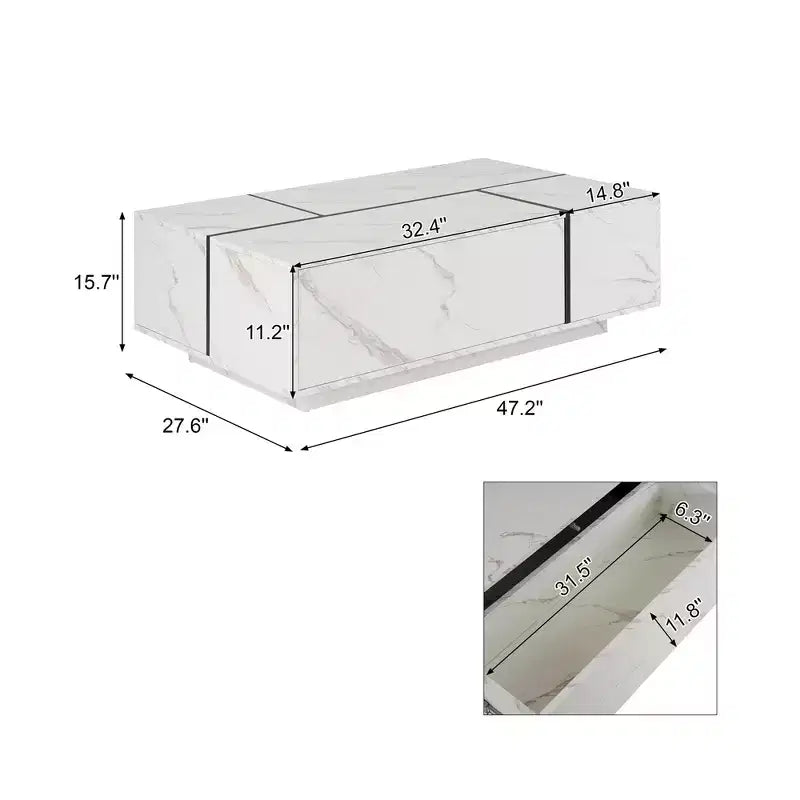 Bestier 47.2 Rectangular Sliding Top Coffee Table with 2 Drawers and 2 Hidden Storage for Living Room