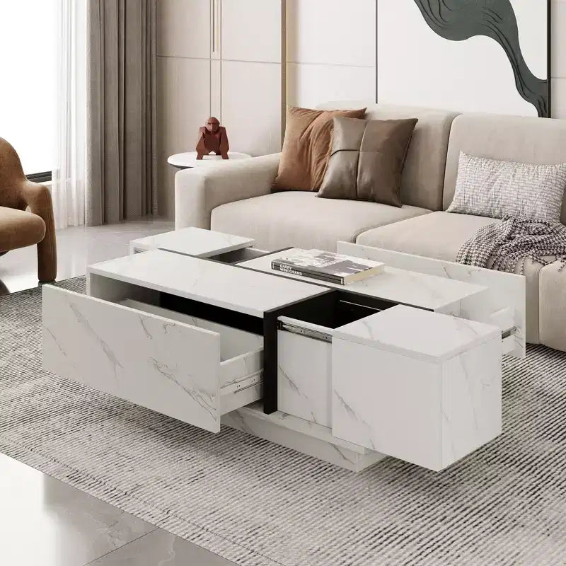 Bestier 47.2 Rectangular Sliding Top Coffee Table with 2 Drawers and 2 Hidden Storage for Living Room