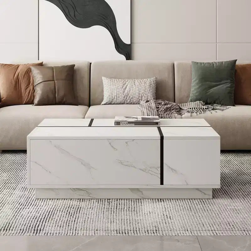 Bestier 47.2 Rectangular Sliding Top Coffee Table with 2 Drawers and 2 Hidden Storage for Living Room