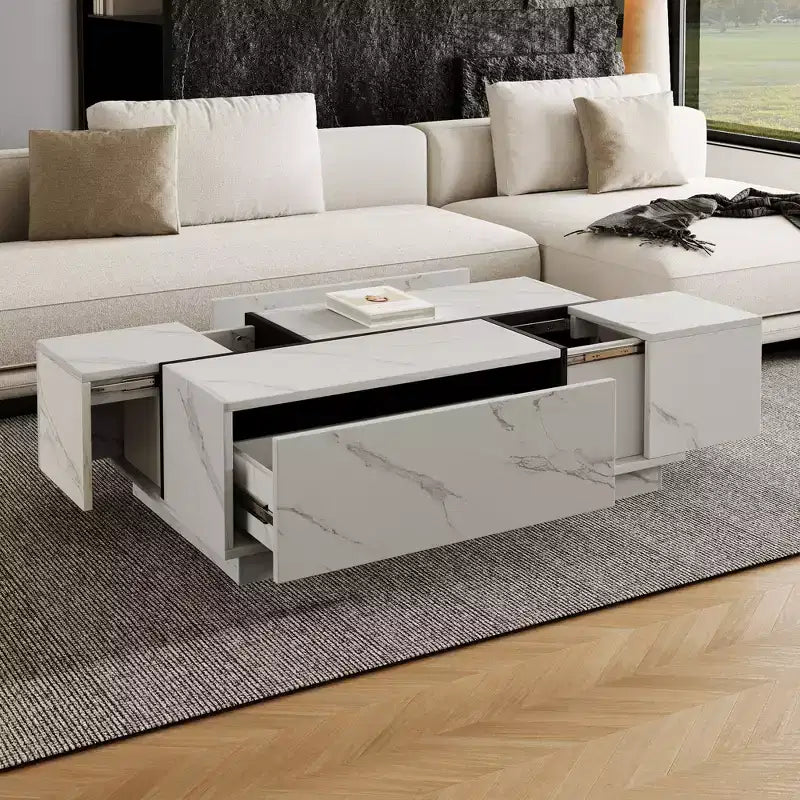 Bestier 47.2 Rectangular Sliding Top Coffee Table with 2 Drawers and 2 Hidden Storage for Living Room