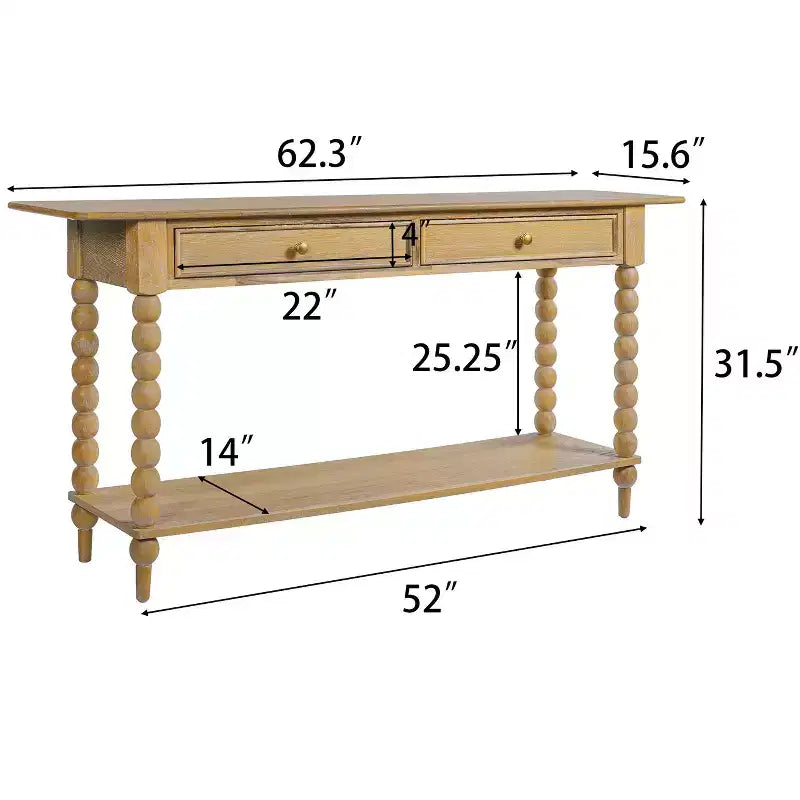 Console Table with 2 Drawers & Shelf, Entryway Table Acacia Wood Sofa Table - ModernLuxe