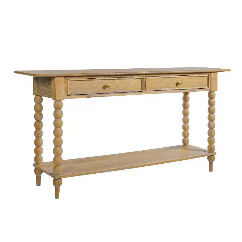 Console Table with 2 Drawers & Shelf, Entryway Table Acacia Wood Sofa Table - ModernLuxe