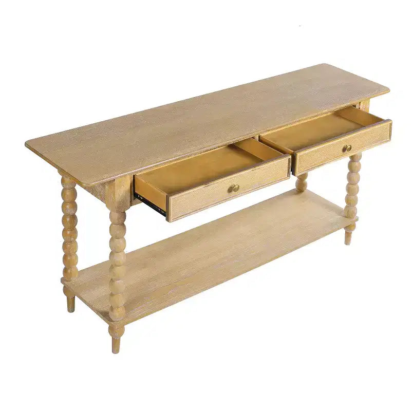 Console Table with 2 Drawers & Shelf, Entryway Table Acacia Wood Sofa Table - ModernLuxe