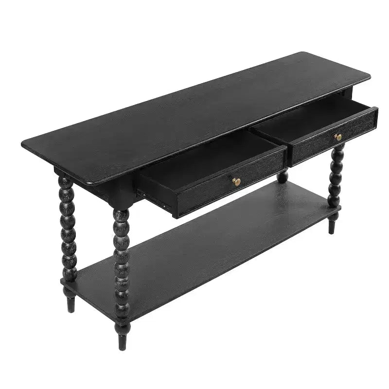 Console Table with 2 Drawers & Shelf, Entryway Table Acacia Wood Sofa Table - ModernLuxe