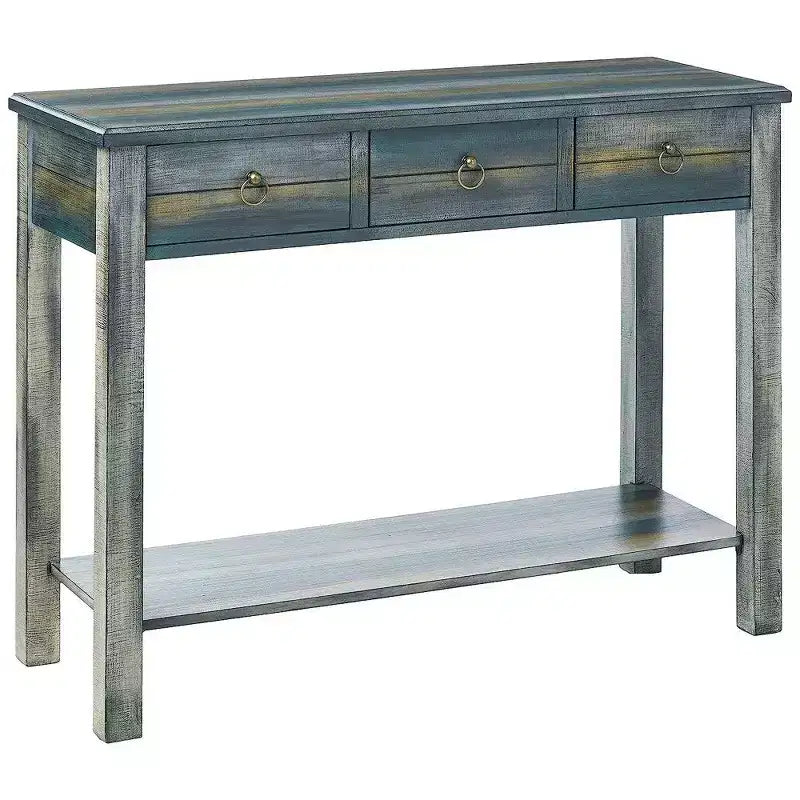 Royal Hampton Beautiful Console Table, Antique Oak & Teal Blue