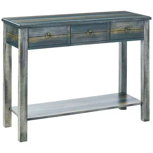 Royal Hampton Beautiful Console Table, Antique Oak & Teal Blue