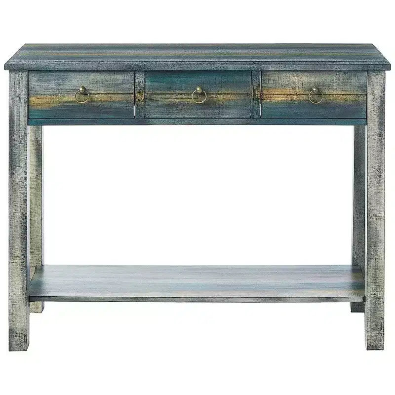 Royal Hampton Beautiful Console Table, Antique Oak & Teal Blue