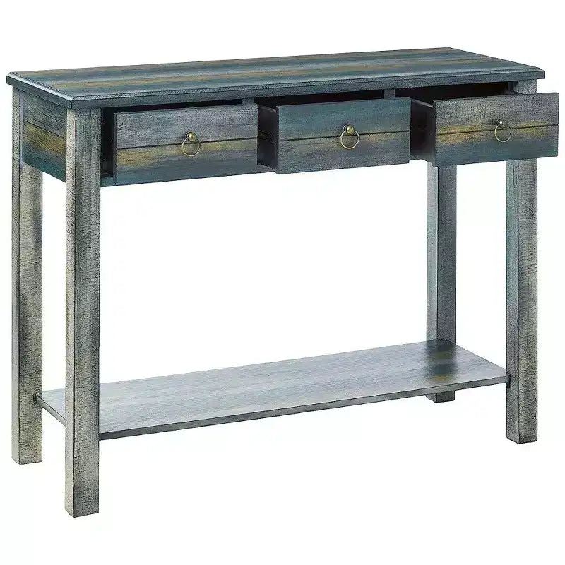 Royal Hampton Beautiful Console Table, Antique Oak & Teal Blue