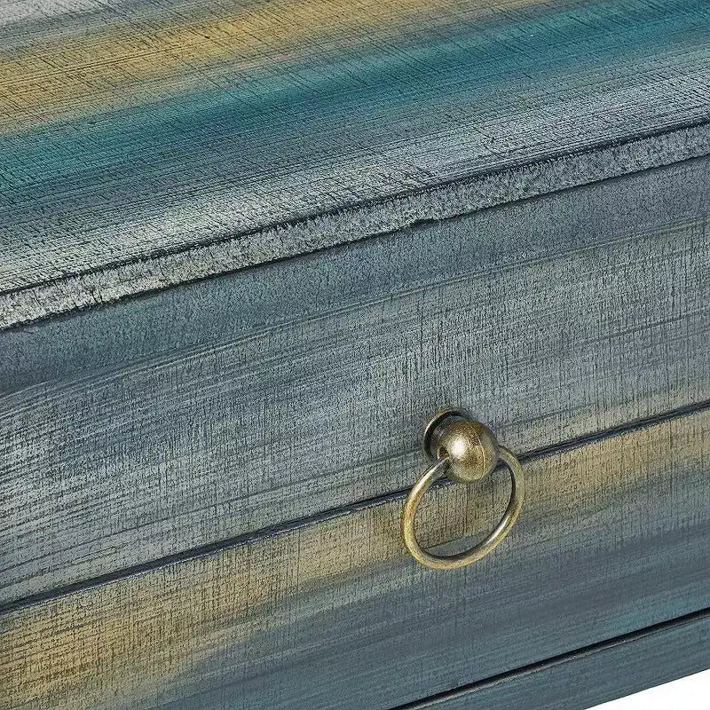 Royal Hampton Beautiful Console Table, Antique Oak & Teal Blue