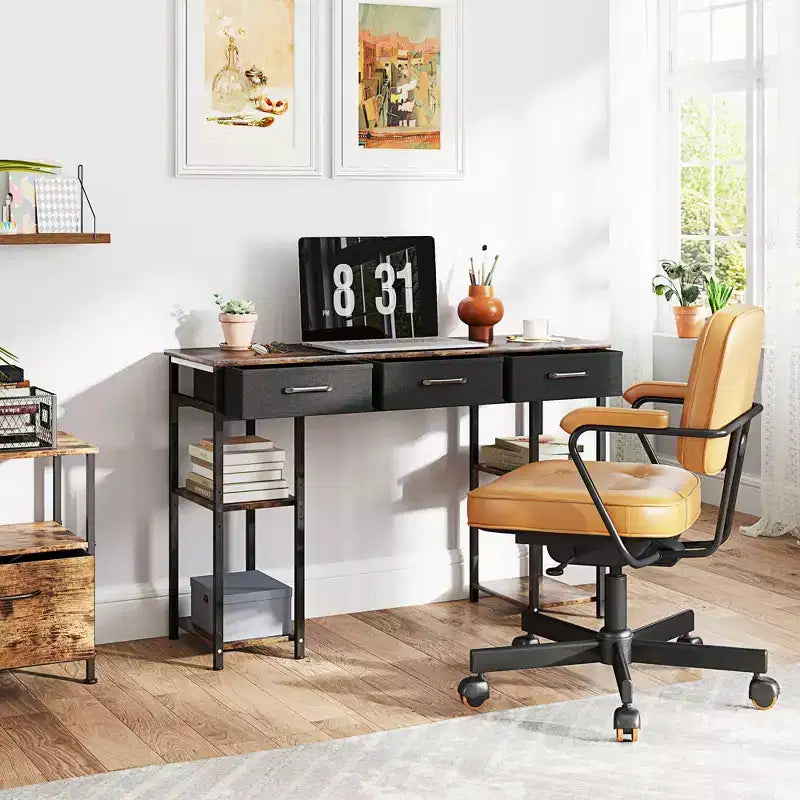 47 Small Computer Desk, Writing Desk with Fabric Drawers, Home Office Desk with Adjustable Shelves