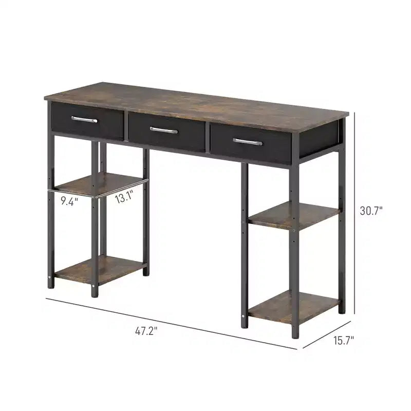 47 Small Computer Desk, Writing Desk with Fabric Drawers, Home Office Desk with Adjustable Shelves